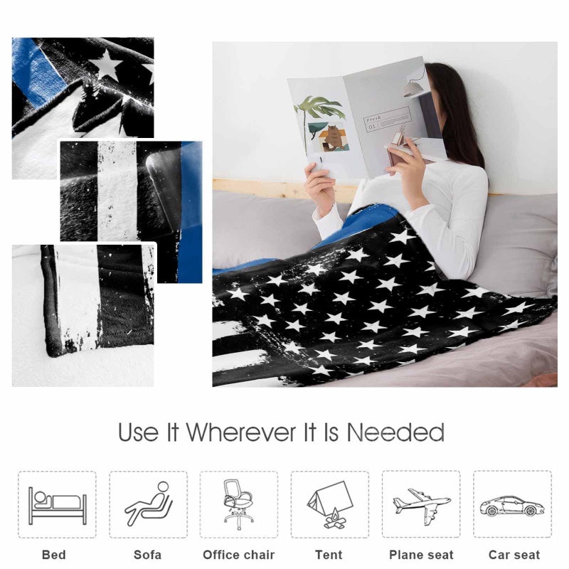 Edwiinsa Thin Blue Line Police Blanket Fleece Throw Blankets 50'' x 80'', Lightweight Super Soft Micrifiber Honor Law Enforcement USA Vintage Warm Plush Cozy Luxury Bed Blankets All Season for Couch/Sofa/Gift - Image 5